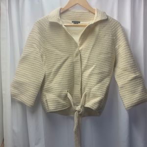 Theory Cashmere Wool Blend Tie Cream Button Sweater- M